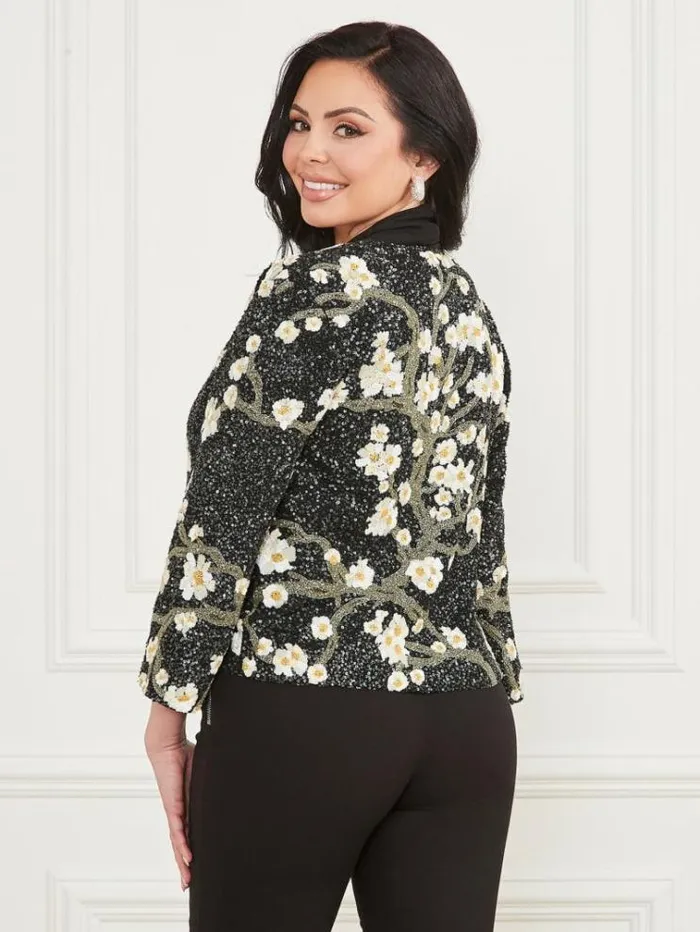 Women Jackets Marciano Precious Embroidered Sequin Jacket Blossom Black Cave Embr