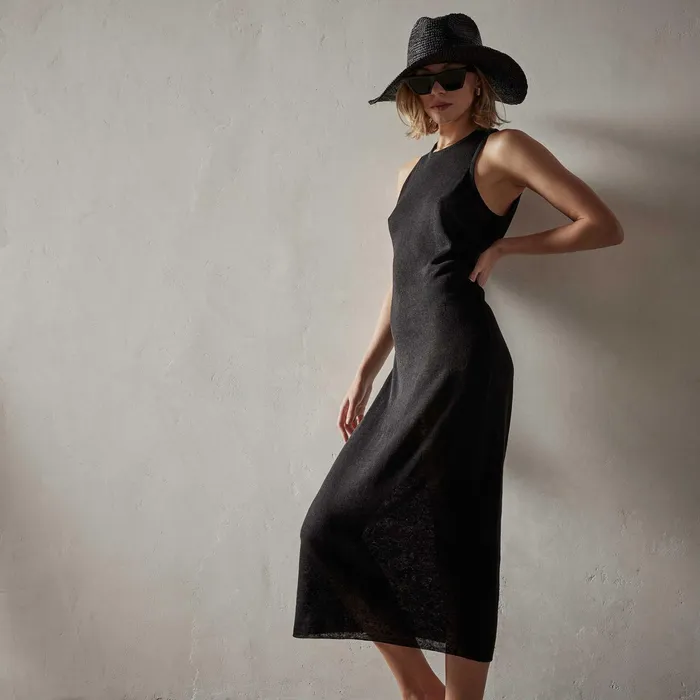 WOMEN James Perse DRESSESJUMPSUITS Dunes Linen Tank Dress Blackblack