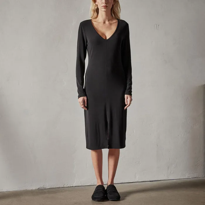WOMEN James Perse DRESSESJUMPSUITS Split V Neck Jersey Shift Dress Black