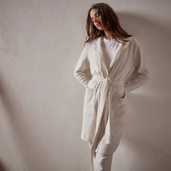 WOMEN James Perse LOUNGE Brushed Thermal Knit Hooded Robe Oyster