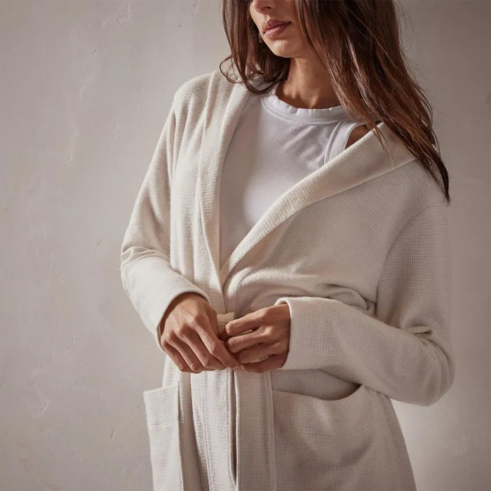 WOMEN James Perse LOUNGE Brushed Thermal Knit Hooded Robe Oyster