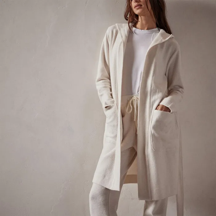 WOMEN James Perse LOUNGE Brushed Thermal Knit Hooded Robe Oyster