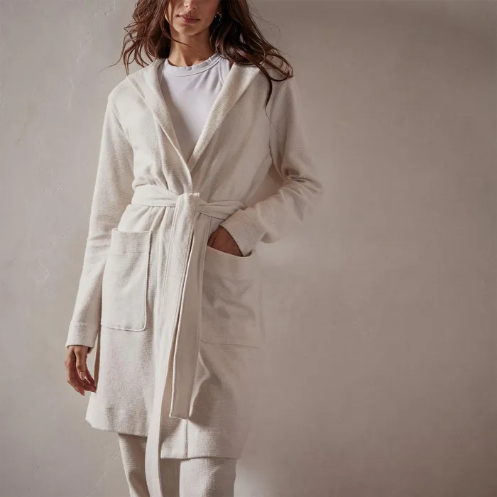 WOMEN James Perse LOUNGE Brushed Thermal Knit Hooded Robe Oyster
