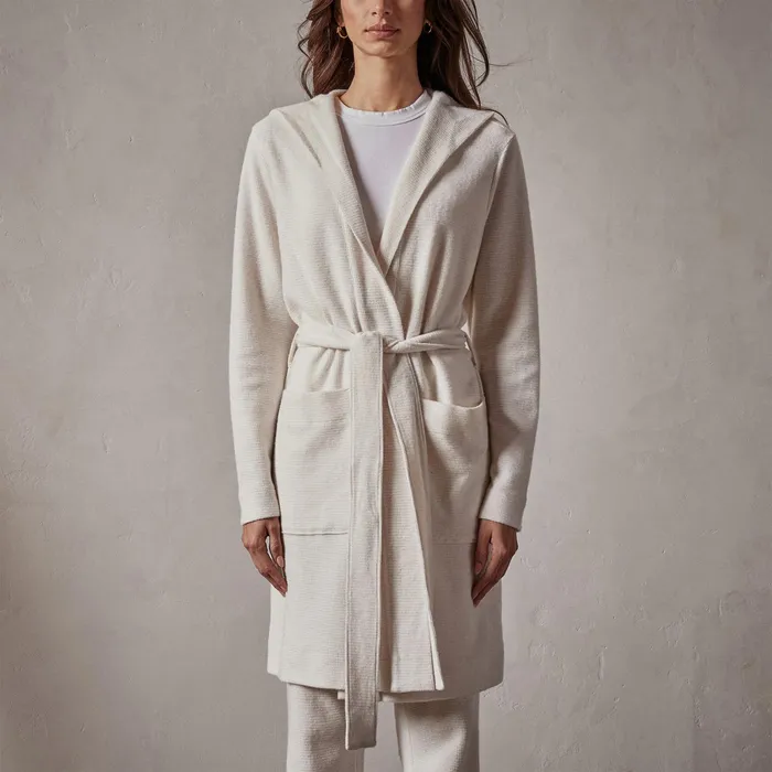 WOMEN James Perse LOUNGE Brushed Thermal Knit Hooded Robe Oyster