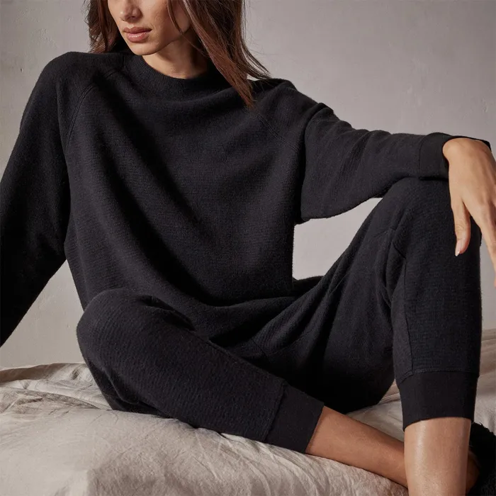 WOMEN James Perse LOUNGE Brushed Thermal Knit Mock Neck Black