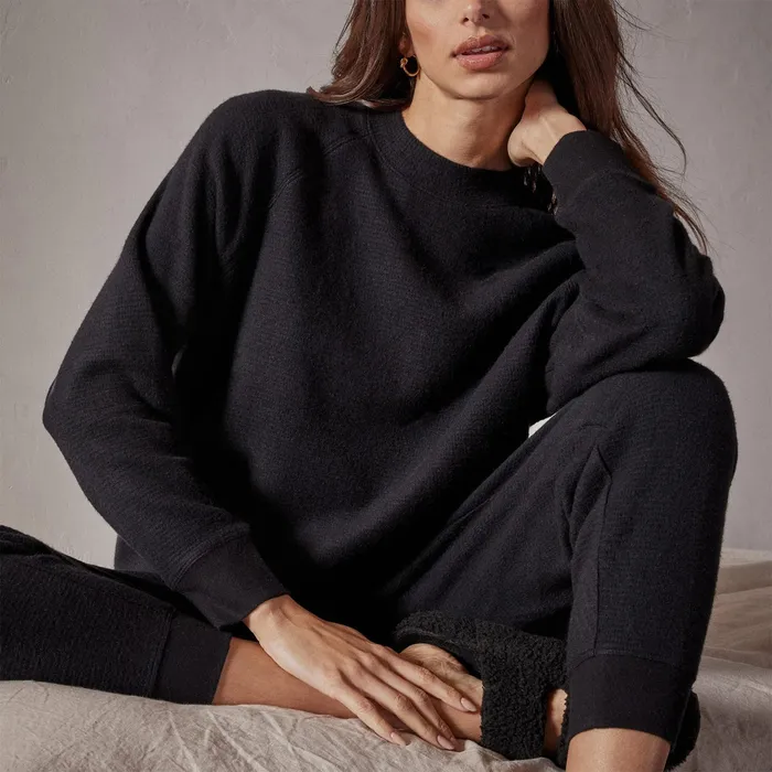WOMEN James Perse LOUNGE Brushed Thermal Knit Mock Neck Black