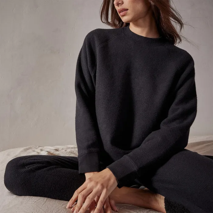 WOMEN James Perse LOUNGE Brushed Thermal Knit Mock Neck Black
