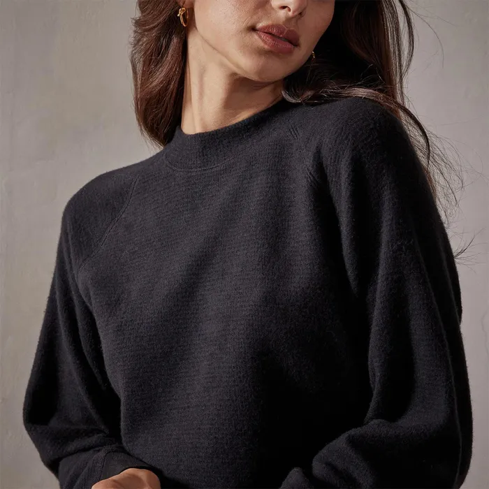 WOMEN James Perse LOUNGE Brushed Thermal Knit Mock Neck Black