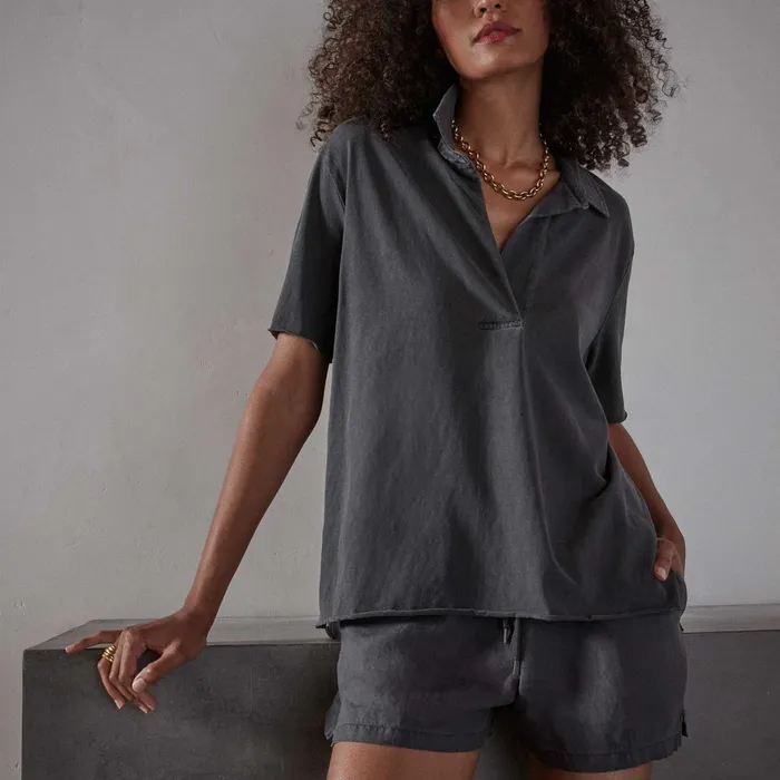 WOMEN James Perse NOVELTY TOPS High Twist Jersey Oversized Polo Magma Pigment