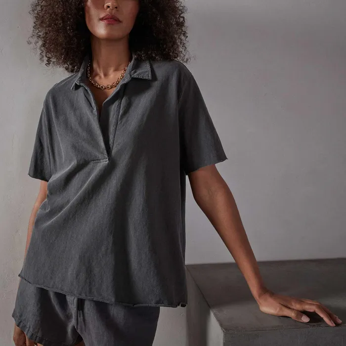 WOMEN James Perse NOVELTY TOPS High Twist Jersey Oversized Polo Magma Pigment