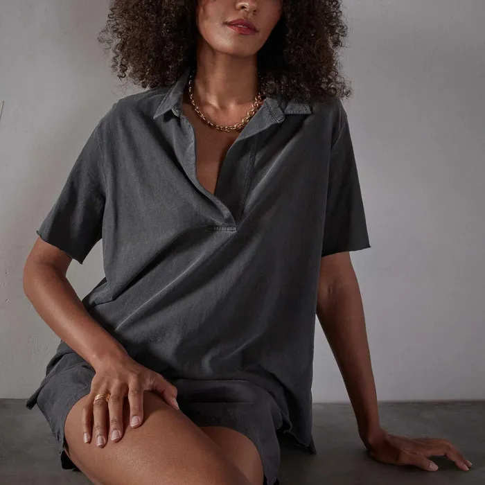 WOMEN James Perse NOVELTY TOPS High Twist Jersey Oversized Polo Magma Pigment
