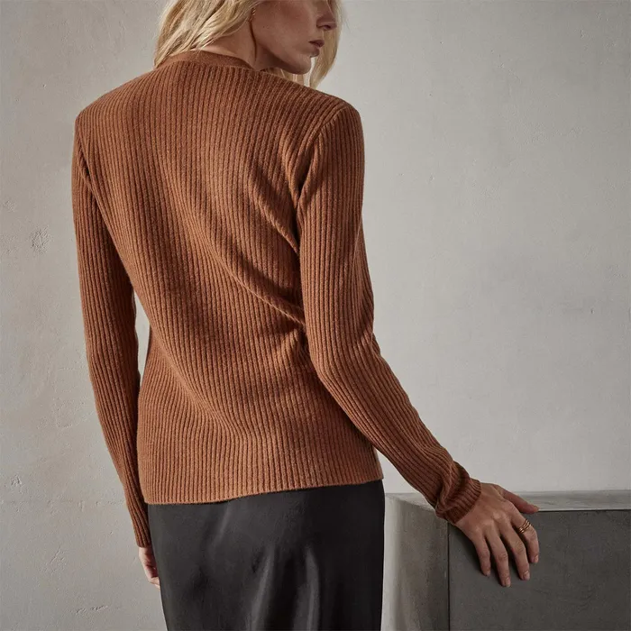 WOMEN James Perse SWEATERS Recycled Cashmere Skinny Rib Soft V Neck Gingerbread