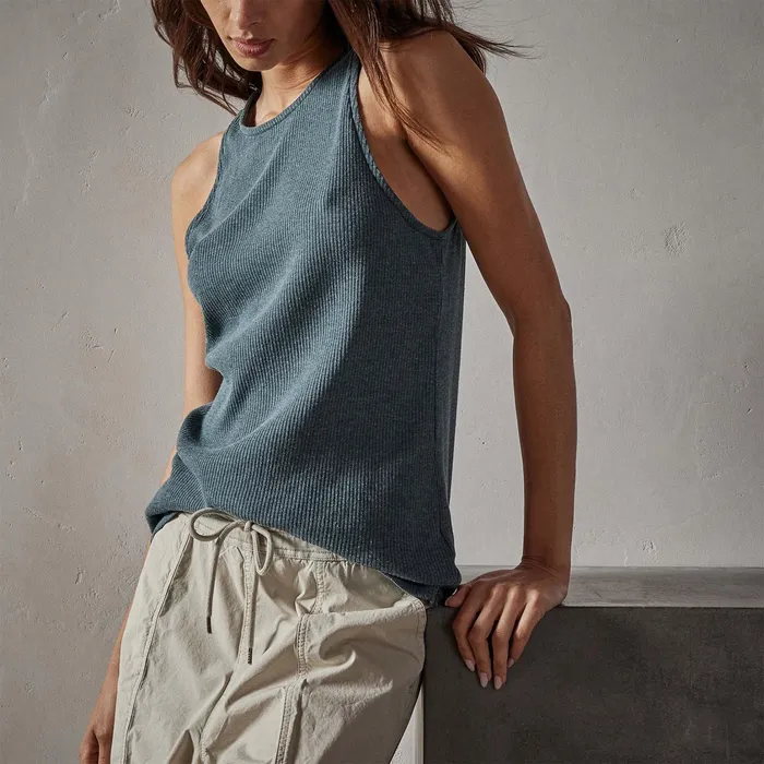 WOMEN James Perse TANKS Clean Cut Away Ribbed Tank Laurel