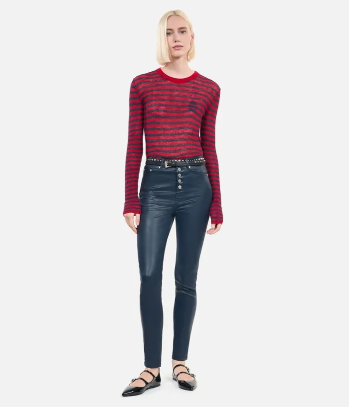 Women Jeans and Pants THE KOOPLES Navy Blue Leathereffect Skinny Jeans