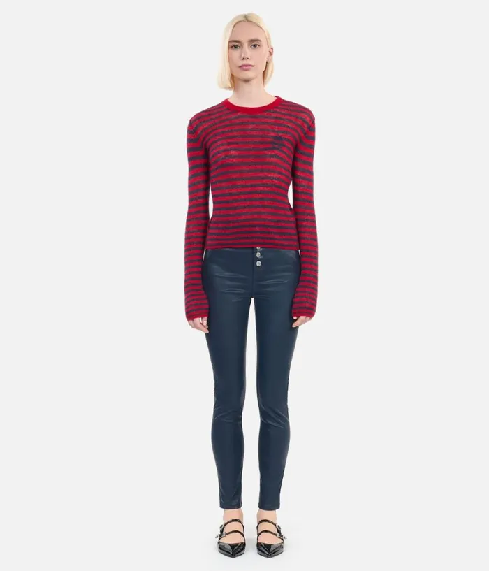 Women Jeans and Pants THE KOOPLES Navy Blue Leathereffect Skinny Jeans