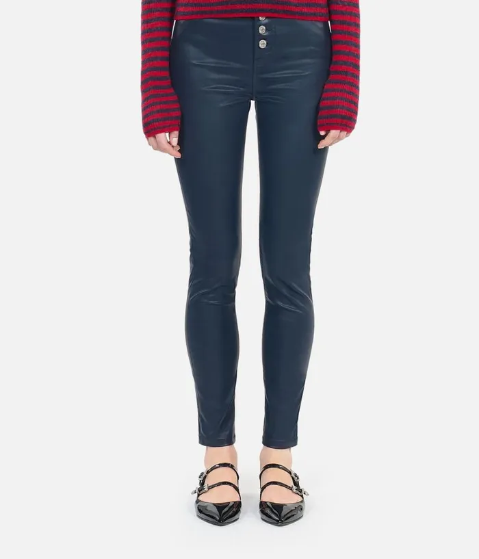 Women Jeans and Pants THE KOOPLES Navy Blue Leathereffect Skinny Jeans