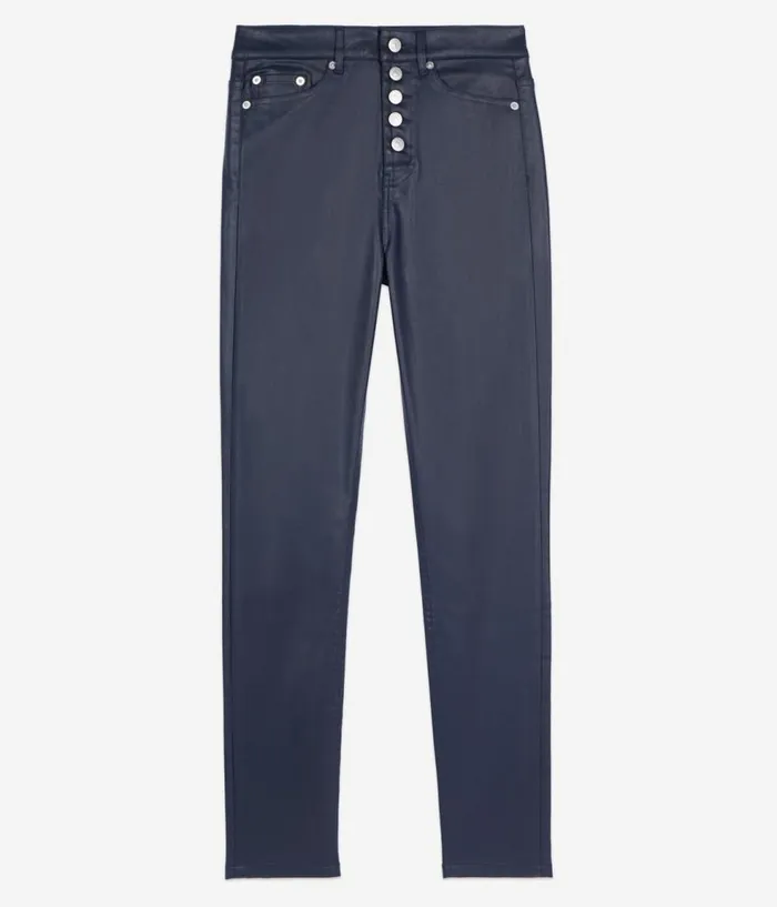 Women Jeans and Pants THE KOOPLES Navy Blue Leathereffect Skinny Jeans