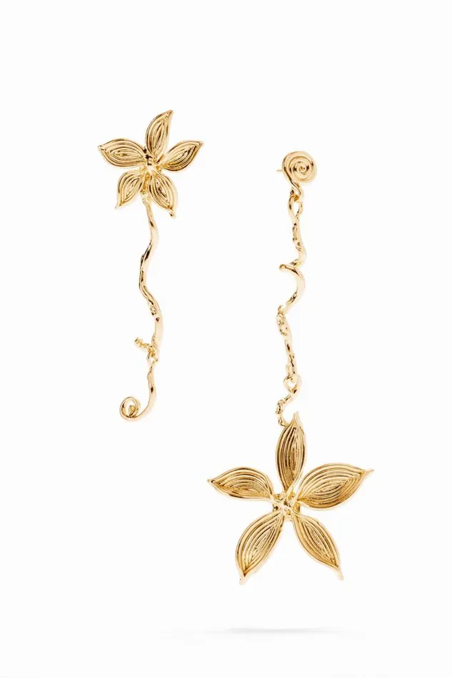Women Jewellery Desigual Zalio Goldplated Asymmetric Long Flower Earrings