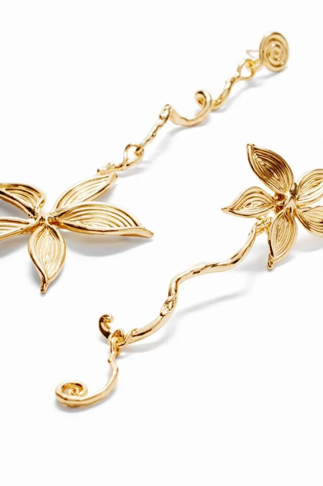 Women Jewellery Desigual Zalio Goldplated Asymmetric Long Flower Earrings
