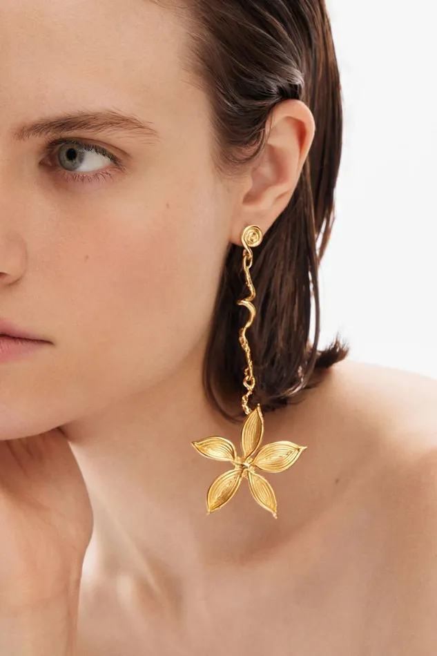 Women Jewellery Desigual Zalio Goldplated Asymmetric Long Flower Earrings