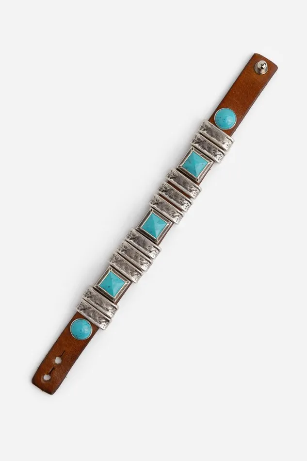 Women Jewelry Johnny Was TURQUOISE ITALIAN LEATHER WRAP BRACELET Cuoio