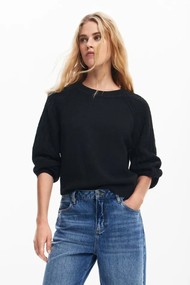 Women Jumpers Desigual Textured Sleeve Sweater