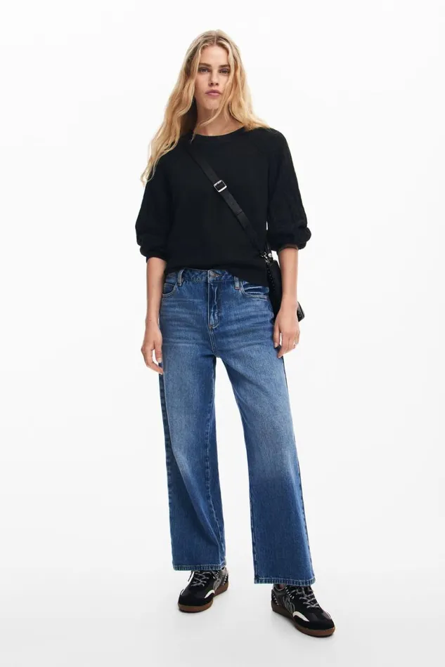 Women Jumpers Desigual Textured Sleeve Sweater
