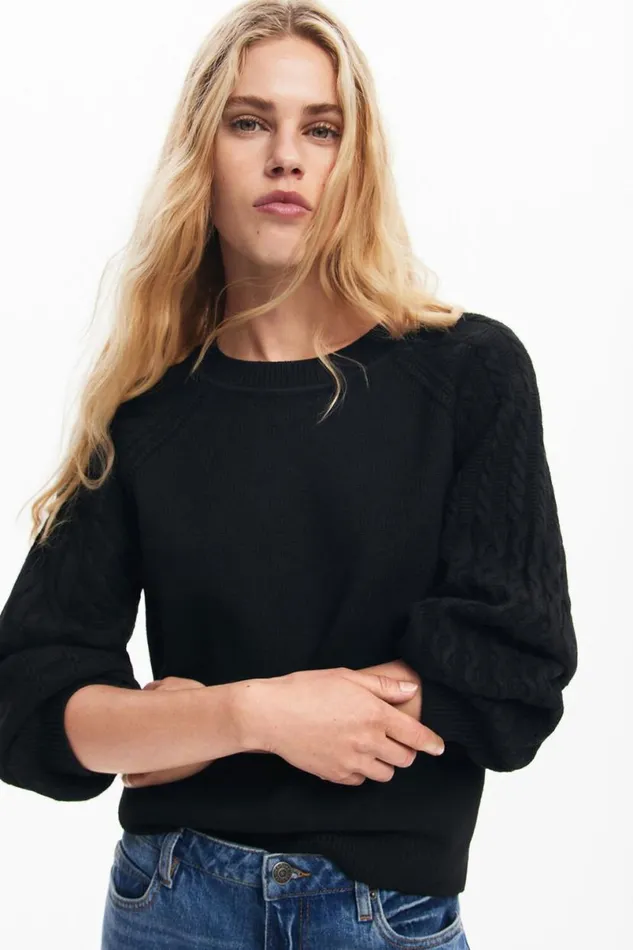 Women Jumpers Desigual Textured Sleeve Sweater