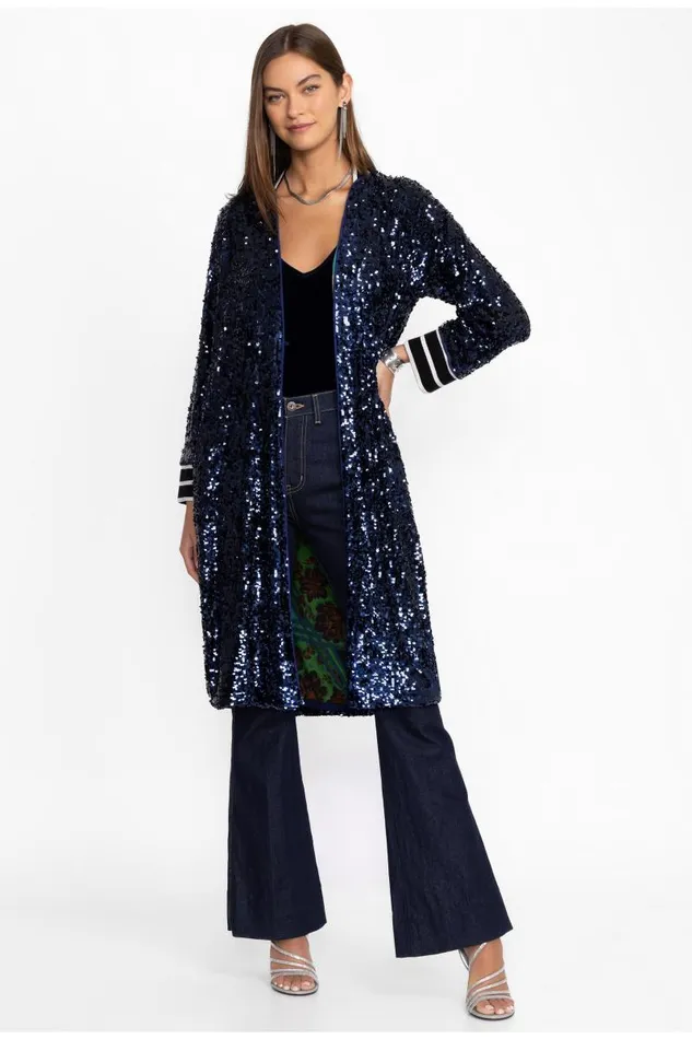 Women Kimonos Johnny Was HARMONY SEQUIN KIMONO Navy Sequin