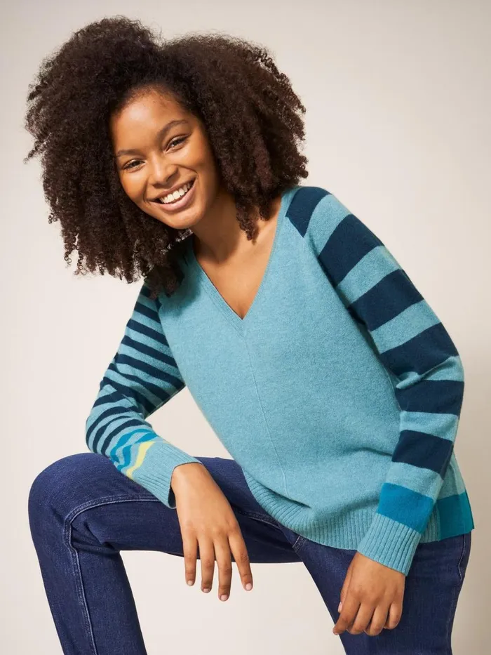 Women KNITWEAR White Stuff CLARA CASHMERE JUMPER Blue Multi