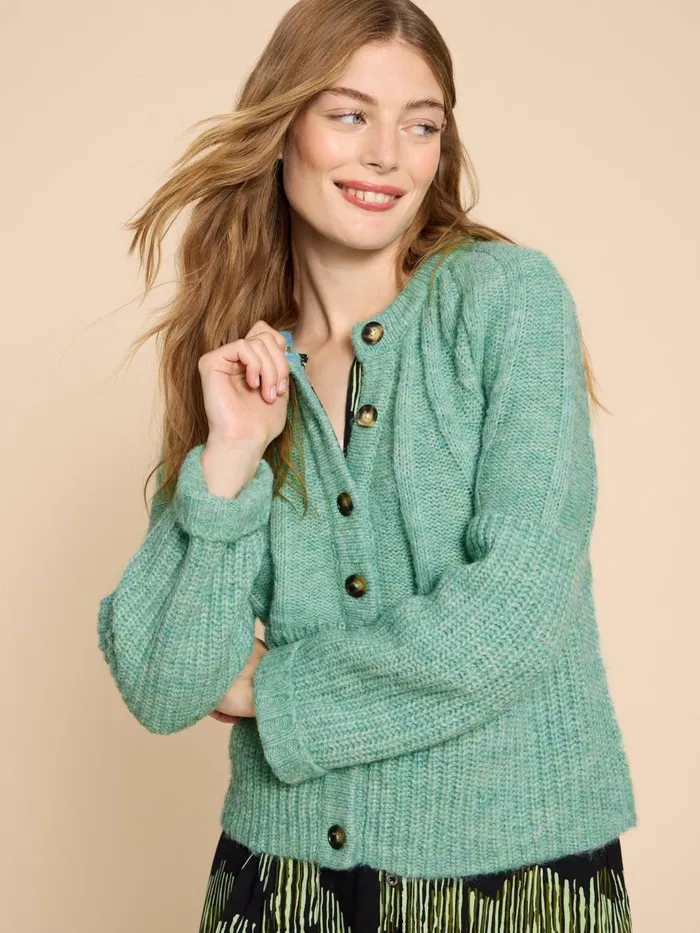 Women KNITWEAR White Stuff CLOVER CARDIGAN Mid Green Women KNITWEAR White Stuff CLOVER CARDIGAN Mid Green