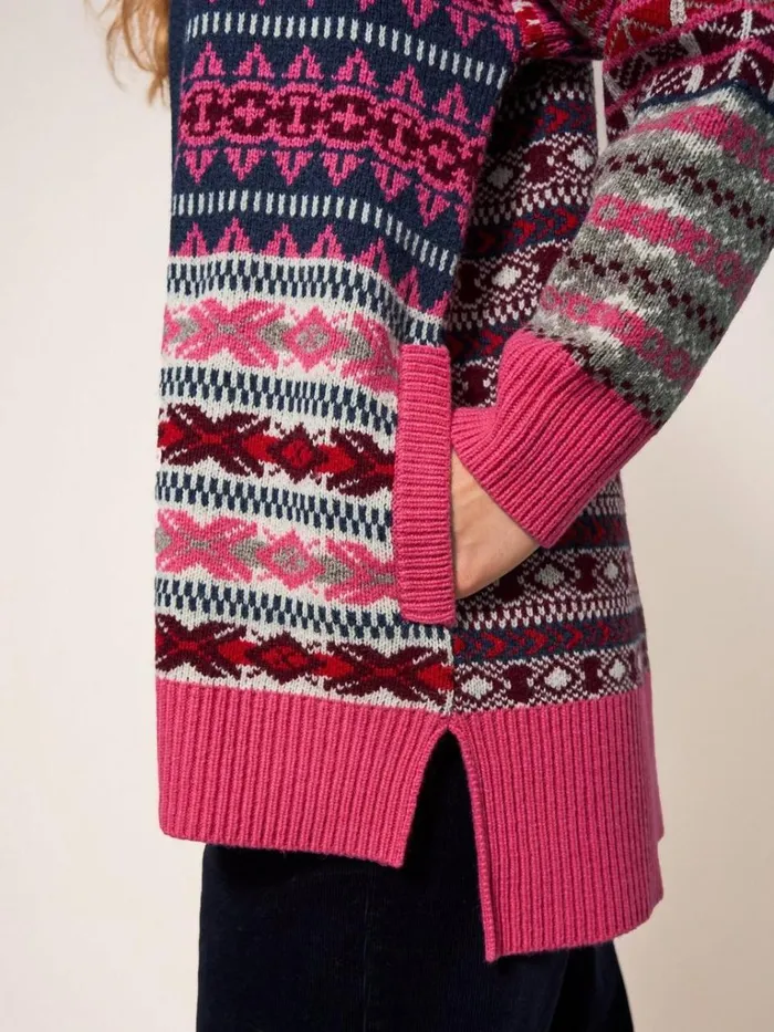 Women KNITWEAR White Stuff COCOON PATTERN CARDI FAIRISLE Red Multi Women KNITWEAR White Stuff COCOON PATTERN CARDI FAIRISLE Red Multi