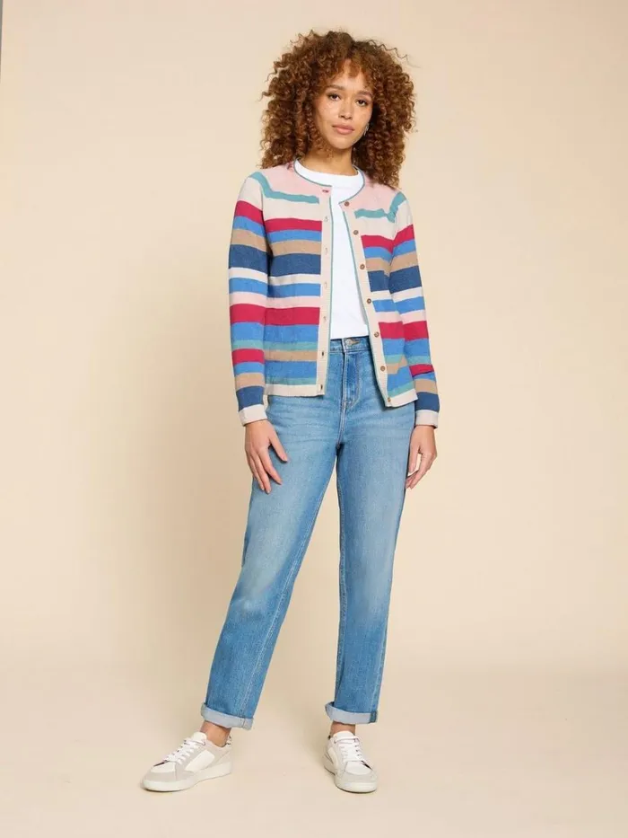 Women KNITWEAR White Stuff LULU STRIPED CARDI Pink Multi