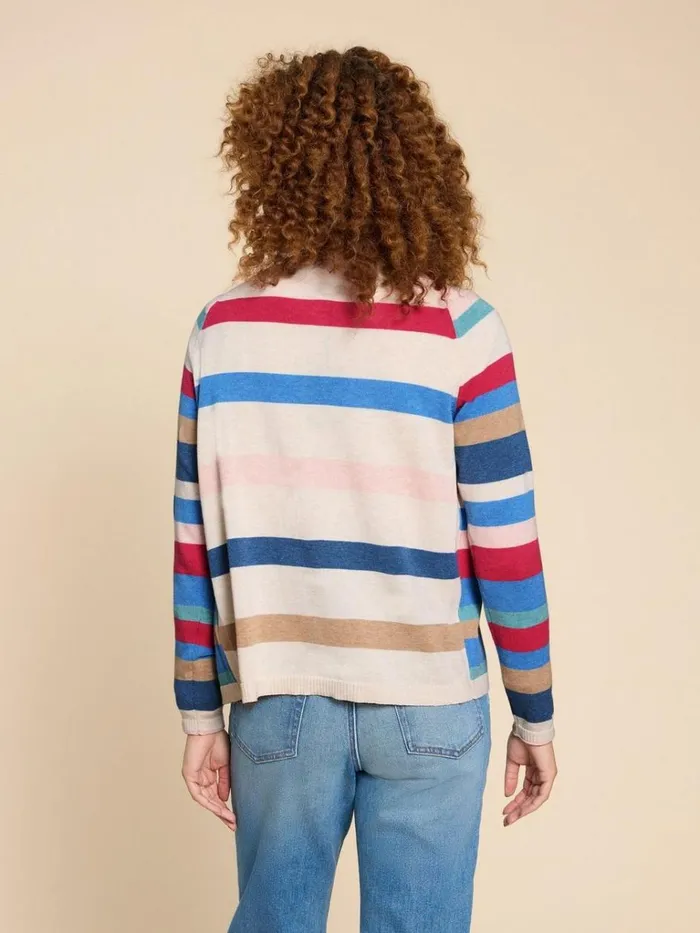 Women KNITWEAR White Stuff LULU STRIPED CARDI Pink Multi