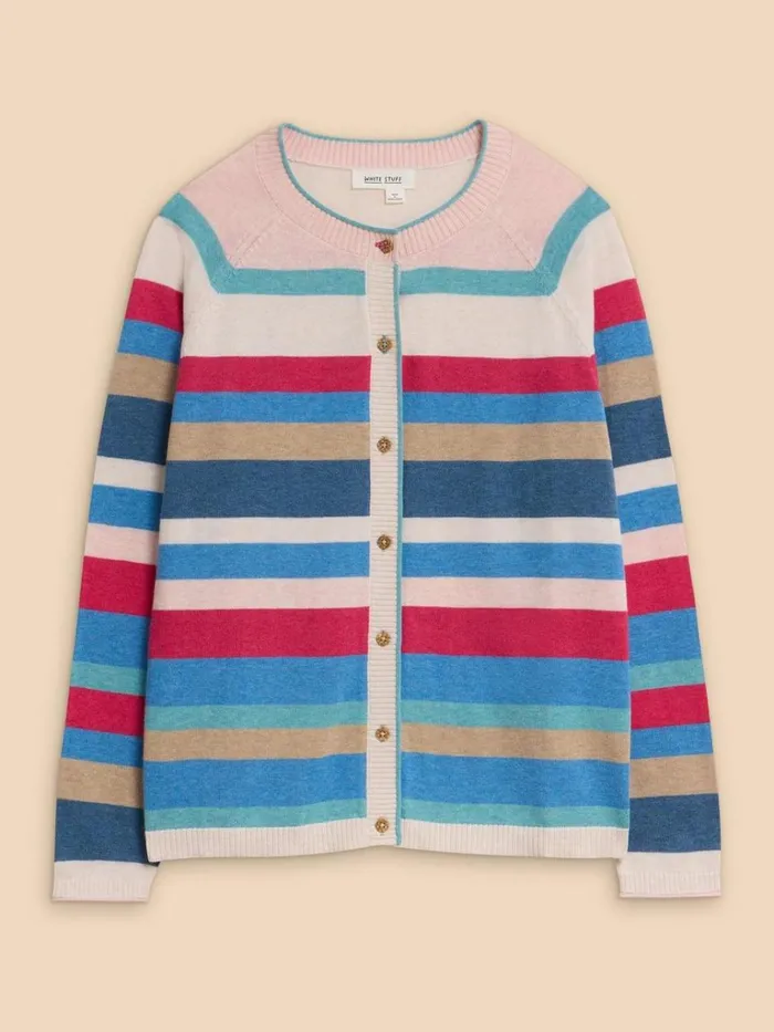 Women KNITWEAR White Stuff LULU STRIPED CARDI Pink Multi