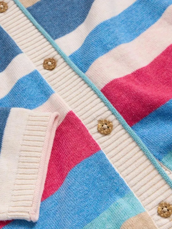 Women KNITWEAR White Stuff LULU STRIPED CARDI Pink Multi