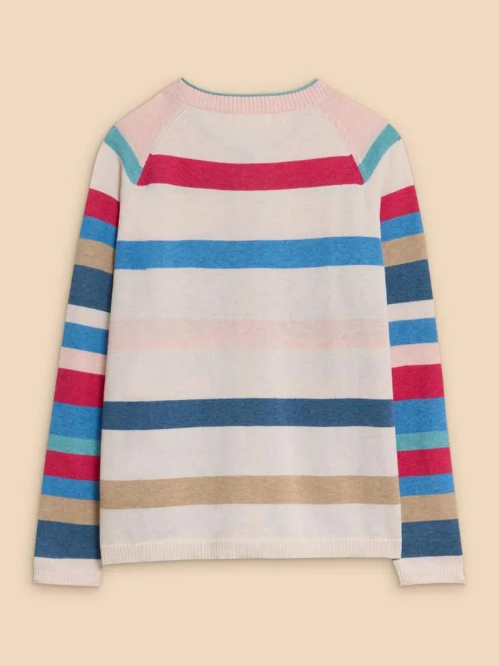 Women KNITWEAR White Stuff LULU STRIPED CARDI Pink Multi