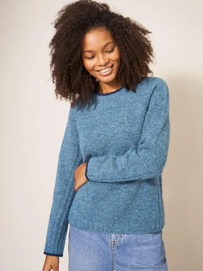 Women KNITWEAR White Stuff MEDWAY JUMPER Mid Blue
