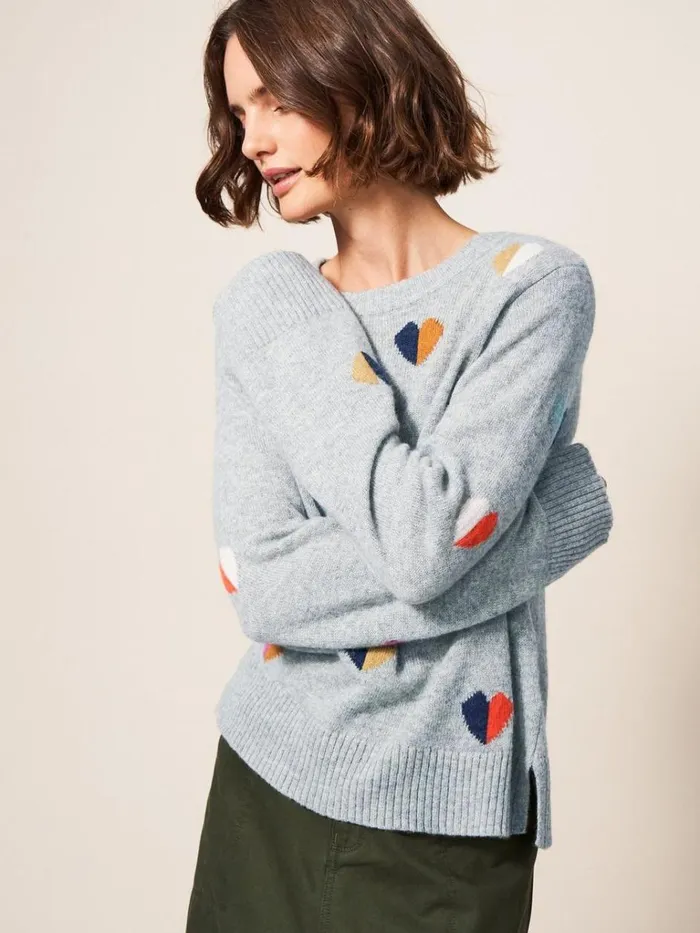 Women KNITWEAR White Stuff MULTI HEART JUMPER Grey Multi Women KNITWEAR White Stuff MULTI HEART JUMPER Grey Multi