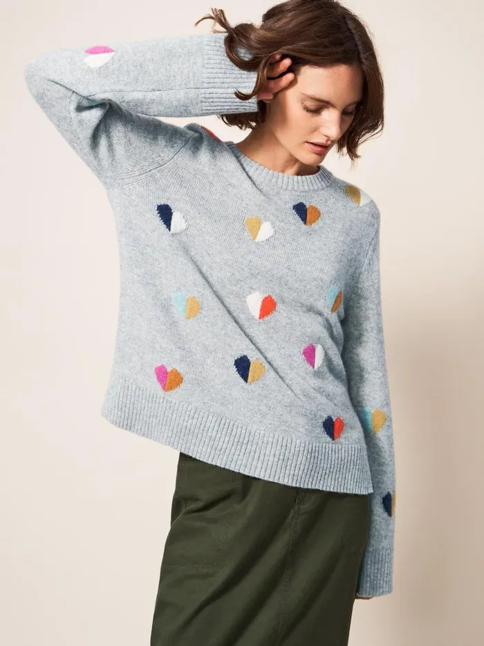 Women KNITWEAR White Stuff MULTI HEART JUMPER Grey Multi Women KNITWEAR White Stuff MULTI HEART JUMPER Grey Multi