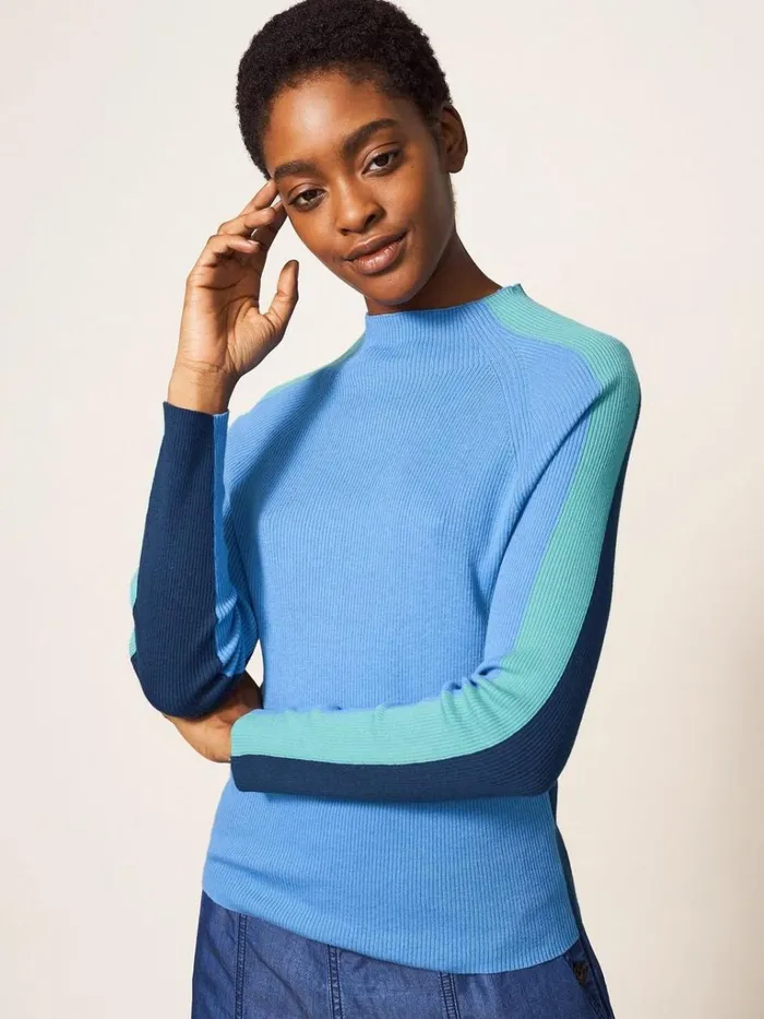 Women KNITWEAR White Stuff POP RIB JUMPER Blue Multi