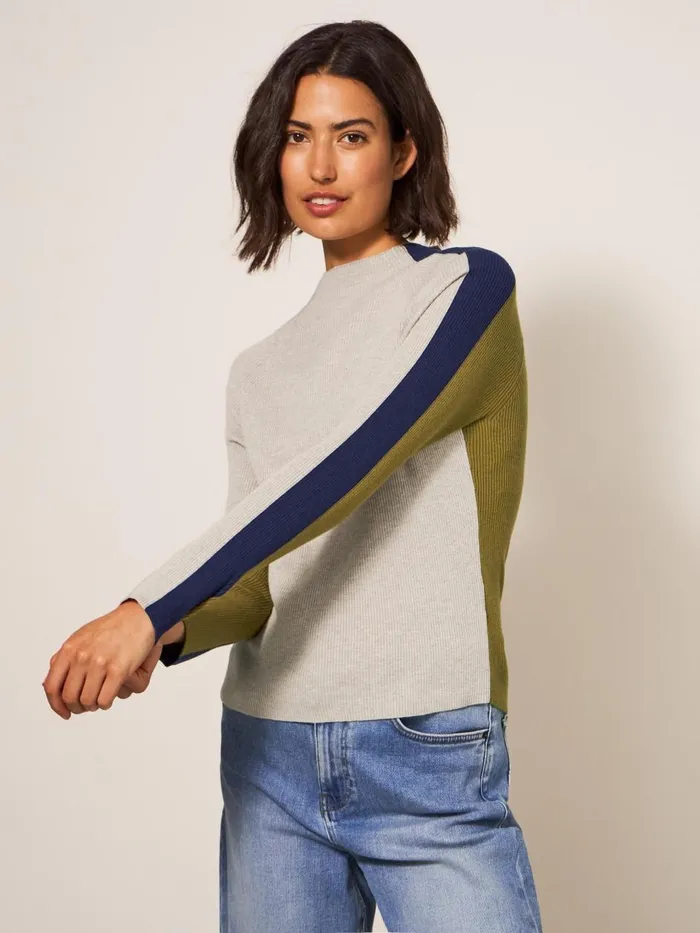 Women KNITWEAR White Stuff POP RIB LONG SLEEVE JUMPER Green Multi