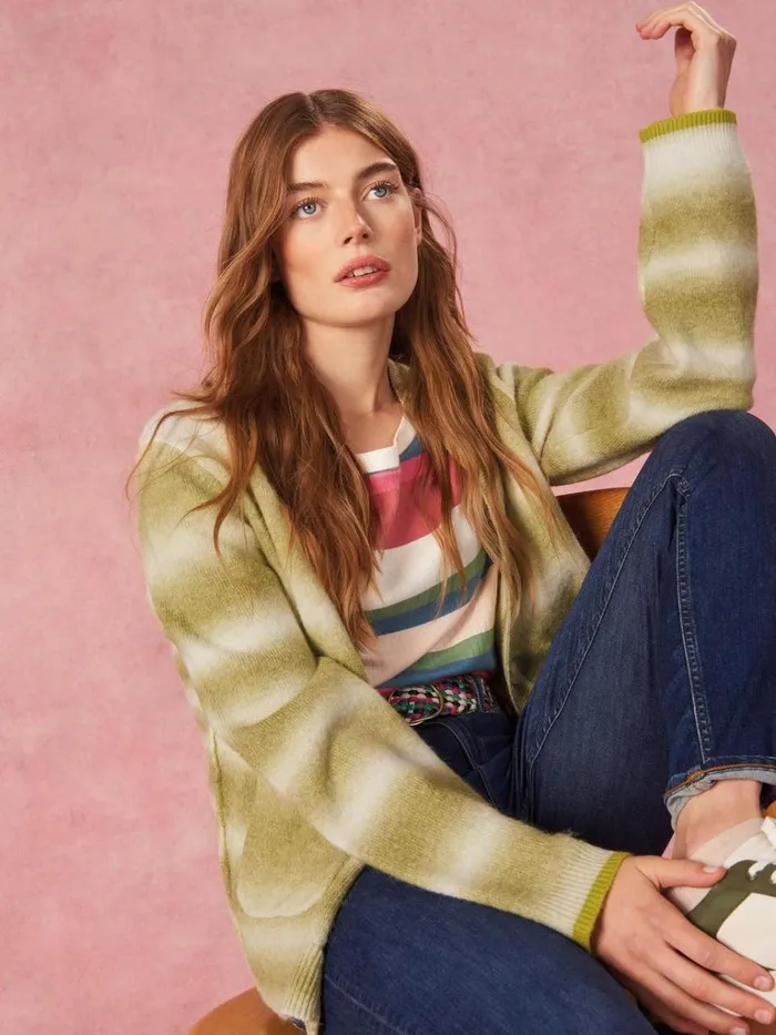 Women KNITWEAR White Stuff SPACEDYE JAMIE CARDI Green Multi