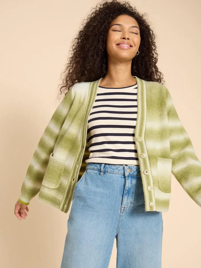 Women KNITWEAR White Stuff SPACEDYE JAMIE CARDI Green Multi