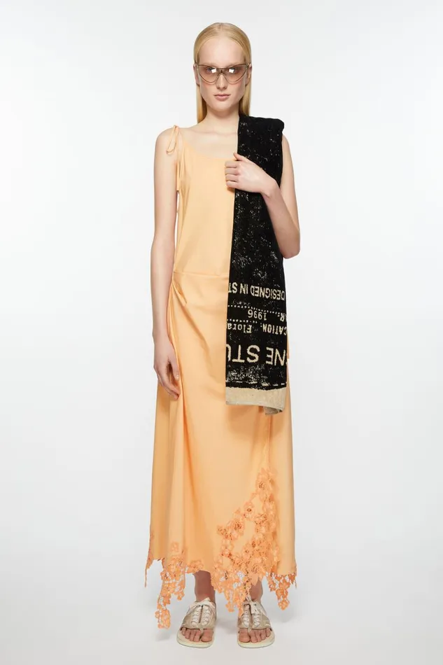 Women Lace Wrap Dress Pastel Orange Acne Studios Dresses