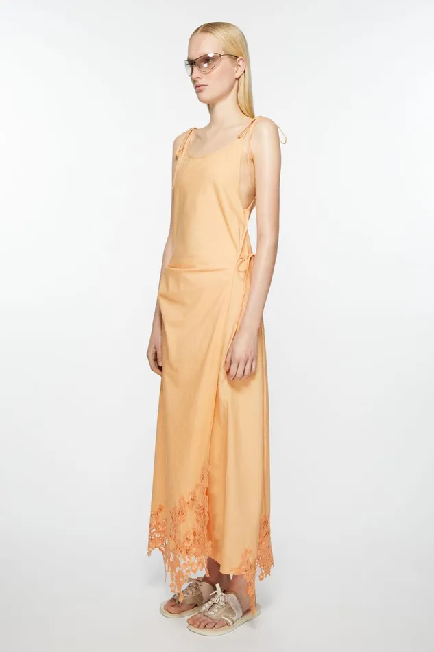 Women Lace Wrap Dress Pastel Orange Acne Studios Dresses