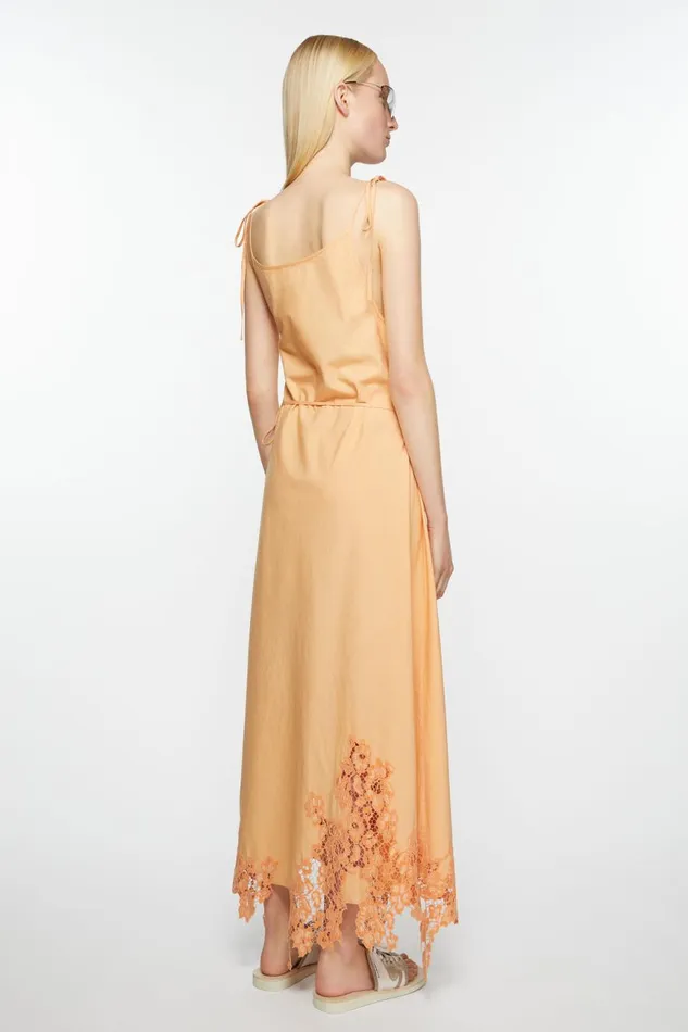 Women Lace Wrap Dress Pastel Orange Acne Studios Dresses