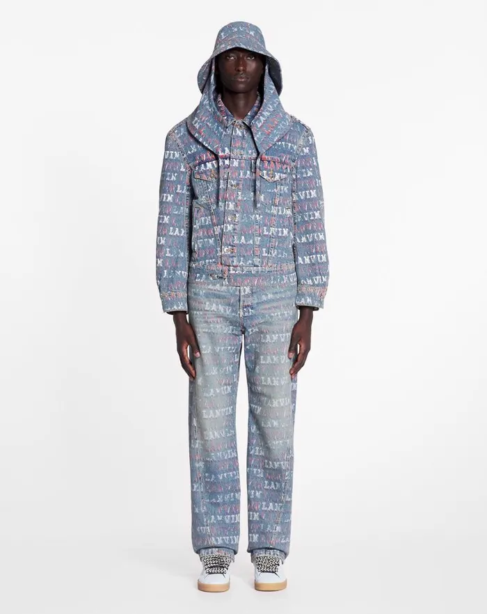 Women Lanvin Coats and Jackets Lanvin X Future Unisex Asymmetrical Printed Jacket Light Blue Women Lanvin Coats and Jackets Lanvin X Future Unisex Asymmetrical Printed Jacket Light Blue