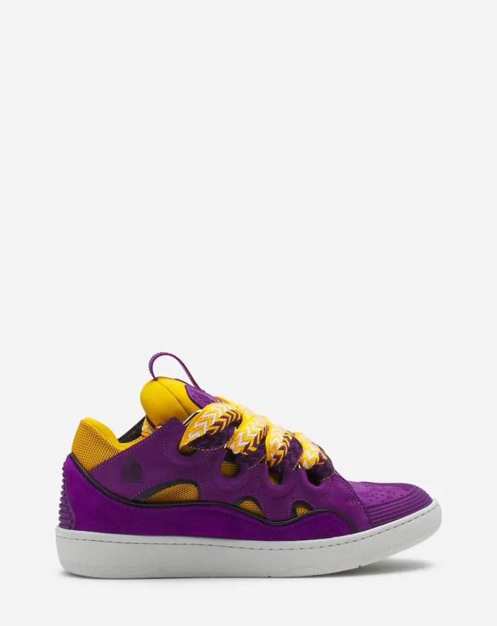 Women Lanvin Curb Leather Curb Sneakers Purpleyellow