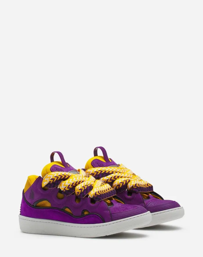 Women Lanvin Curb Leather Curb Sneakers Purpleyellow Women Lanvin Curb Leather Curb Sneakers Purpleyellow